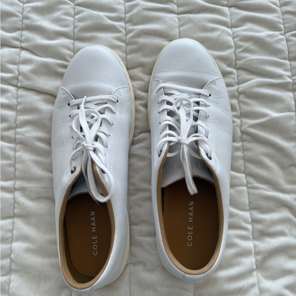 Cole Haan White Leather Lace-Up Sneakers with Tan Insole